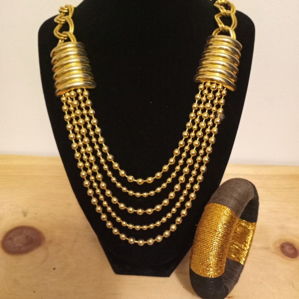 Royalty Gold Set Statement Necklace and Bracelet